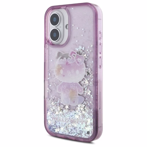 Hello Kitty Liquid Glitter 50 metų jubiliejaus vakarėlio dėklas telefonui iPhone 16 - violetinis