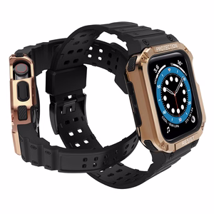 Protect Strap Ремешок для Apple Watch 42/44/45mm с бронированным чехлом - чёрный, розовое золото