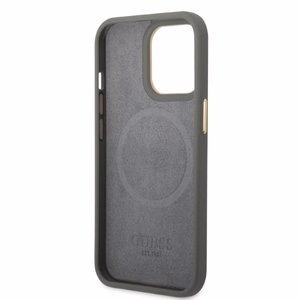 Guess GUHMP13LSAPSTG iPhone 13 Pro / 13 6.1" pilkas/pilkas kietas dėklas telefonui Peony Logo Plate Magnetinis MagSafe