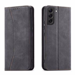 Magnet Fancy dėklas telefonui Samsung Galaxy S22+ (S22 Plus) su pinigine ir kortelių laikikliu, juodas