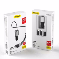 Įkroviklis automobilinis Dudao R5 (1xUSB; 3.4A) + 3in1 laidas lightning+micro+type-C juodas