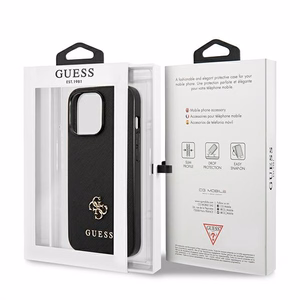 Guess Saffiano 4G Small Metal Logo dėklas telefonui iPhone 13 Pro / 13 6.1" - juoda