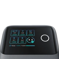 Joyroom Podix JR-TRD01 GaN 140W stalinis įkroviklis su 5 jungtimis ir dviem ištraukiamais laidais - pilkas