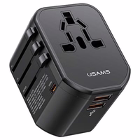 USAMS Adapter siec 2xUSB+1xUSB-C T59 20W 4w1 US/AU/EU/UK juodas CC179TC01 (US-CC179) Universal Kelioninis įkroviklis