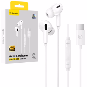 Blavec BHS-01 USB-C į ausis įstatomos ausinės su mikrofonu ir DAC (BHS01-W), baltos
