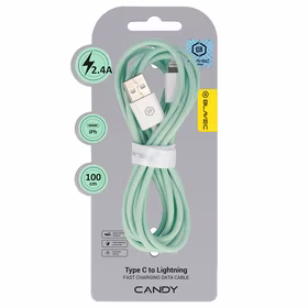 Blavec Kabelis Candy pintas - USB į Lightning - 2,4A 1 metras Apple CarPlay (CCA-UL24GN10) žalias