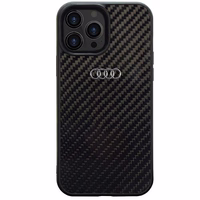 Audi Anglies pluošto iPhone 14 Pro 6.1" juodas/juodas kietas dėklas AU-TPUPCIP14P-R8/D2-BK