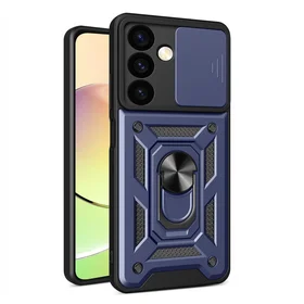 Hybrid Armor Camshield šarvuotas dėklas telefonui Xiaomi POCO C65 / Redmi 13C su kameros dangteliu - mėlynas