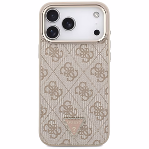 Guess 4G trikampio logotipo magnetinis dėklas telefonui iPhone 17 Pro Max - rožinis ir auksinis