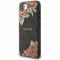 Guess 4G Flowers Print Magnetinis dėklas telefonui iPhone 16e - juodas