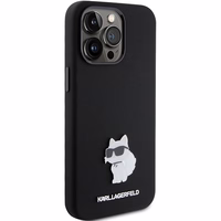 Karl Lagerfeld Silikoninis Choupette Metal Pin dėklas telefonui iPhone 15 Pro - rožinis
