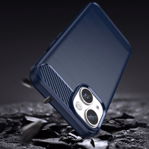 Carbon dėklas iPhone 14 Plus lankstus gelinis galinis dangtelis mėlynas