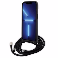 Karl Lagerfeld kryžminis Saffiano monograma metalinis ženkliukas Karl & Choupette dėklas telefonui iPhone 15 - juodas