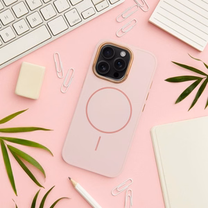 FRAME MAG COVER Dėklas telefonui suderinamas su Magnetine IPHONE 13 PRO švelniai rožinis
