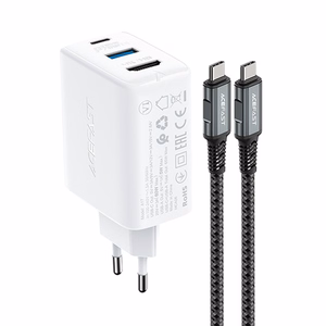 Acefast 2in1 įkroviklis GaN 65W USB Type C / USB, HDMI adapteris 4K @ 60Hz (rinkinys su kabeliu) baltas (A17 baltas)