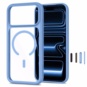 Tech-Protect MagOne CC MagSafe dėklas su 2 grūdintais stiklais, skirtas iPhone 18 Pro Max / 17 Pro Max, skaidrus mėlynas