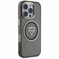 Guess IML Metal Mountain Logo Magnetinis iPhone 16 Pro dėklas - juodas