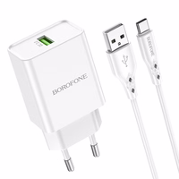 Įkroviklis Borofone BN5 18W USB-A + USB-A to USB-C cable 1.0m baltas