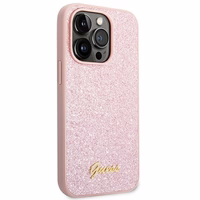 Guess GUHCP14LHGGSHP iPhone 14 Pro 6,1" rožinis/rožinis hard dėklas Glitter Script