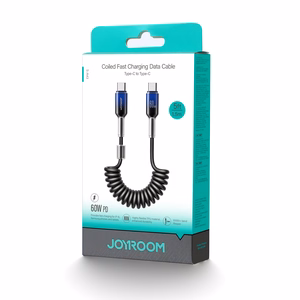 "Joyroom S-A43 Crystal-Clear Series 60W USB-C - USB-C spiralinis kabelis 1,5 m - juodas