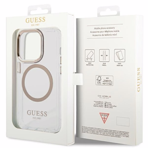 Guess metalinis kontūras Magnetinis dėklas iPhone 15 Pro Max - auksinis