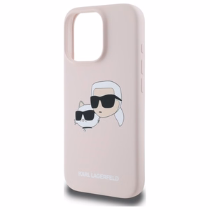 Karl Lagerfeld silikoninis Magnetinis dėklas telefonui iPhone 16 Pro su Nauble galvų atvaizdais - rožinė