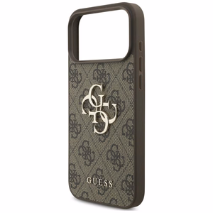 Guess PU 4G Metal Logo dėklas Apple iPhone 18 Pro, rudas