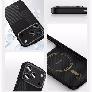 Benks Montage magnetinis Armor Pro Kevlar dėklas su metaliniu rėmeliu 600D+1500D (MA70) Iphone 17 Pro Max telefonui juodas (su fotoaparato valdymo mygtuku)