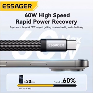 Adapteris Essager Dual String2 juodas (In: Male Type-C / Out: Female 2xType-C)
