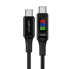 Acefast C7-03 USB-C USB-C 100W 1.2m kabelis su ekranu - juodas