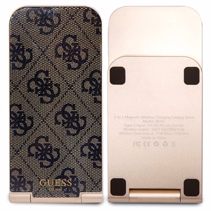 "Guess 4G Pattern MagSafe" sulankstomas 2in1 15W indukcinis įkroviklis - rudas