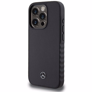 Mercedes Smooth Leather dėklas telefonui iPhone 15 Pro - juodas