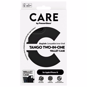 CARE by PanzerGlass Funkcija Tango 2in1 Piniginės tipo dėklas MagSafe iPhone 15 - juodas