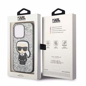 Karl Lagerfeld KLHCP14LGFKPG iPhone 14 Pro 6.1 kietasis dėklas sidabrinis blizgios dalelės Ikonik