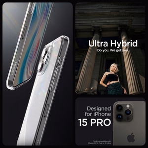 Spigen Ultra Hybrid dėklas telefonui iPhone 15 Pro - skaidrus matinis