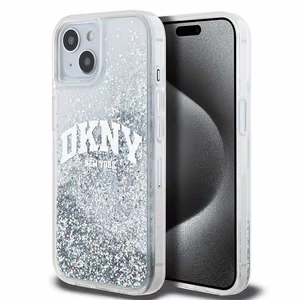 DKNY skystojo blizgučio didelio logotipo dėklas telefonui iPhone 15 / 14 / 13 - baltas