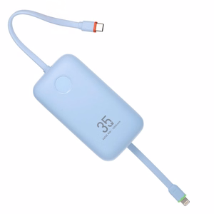 Išorinė baterija VEGER 10000 mAh su įmontuotais kabeliais Type C / Lightning PD QC3.0 35W K1 (W1188) mėlyna