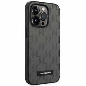 Karl Lagerfeld Saffiano Mono Metalinis Logotipas iPhone 14 Pro Max 6.7" Dėklas - pilka