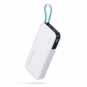 Cuktech CUKP200NGLLG išorinė baterija su integruotu USB-C laidu, 20000 mAh, 55 W, balta