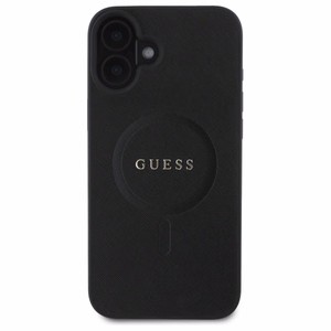 Guess Saffiano Classic Logo Magnetinis dėklas iPhone 16 - juodas