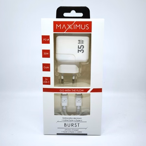 Sieninis įkroviklis MX BURST GaN PD 35W, 2xUSB-C + C/C PD laidas 65W baltas