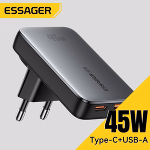 Įkroviklis Essager GaN Ultra juodas 45W (1xPD / 1xQC3.0)