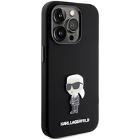 Karl Lagerfeld Silikoninis Ikonik Metal Pin dėklas telefonui iPhone 15 Pro - juodas