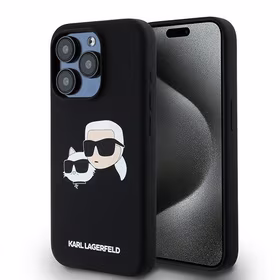 Karl Lagerfeld silikoninis Karl&Choupette magnetinis dėklas telefonui iPhone 15 Pro - juodas