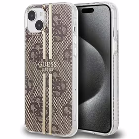 Guess IML 4G Gold Stripe dėklas telefonui iPhone 15 Plus / 14 Plus - rudas