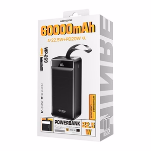 Išorinė baterija WK Design WP-269 juoda 60000mAh (PD 20W / QC3.0 22.5W)