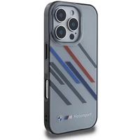 BMW Motosport IML atsitiktinės juostos iPhone 16 Pro dėklas - pilkas