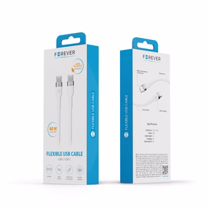 "Forever" lankstus kabelis USB-C - USB-C 2,0 m 60W baltas