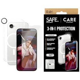 CARE by PanzerGlass Fashion 3in1 apsauginis rinkinys dėklas, stiklas ir objektyvo apsauga iPhone 16e - skaidrus