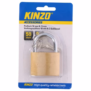 Kinzo 50 mm žalvarinė pakabinama spyna su 3 raktais